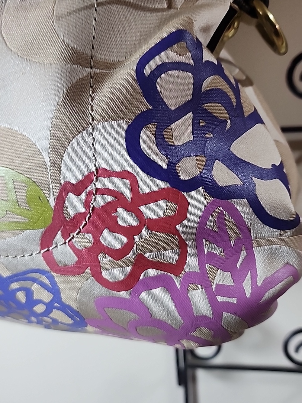 Coach Poppy Floral Flowers Beige Signature Floral Satchel with Gold Vintage - Picture 15 of 16